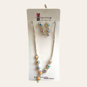 Christina Collection AB Rhinestone Crystal Necklace and Earring Set